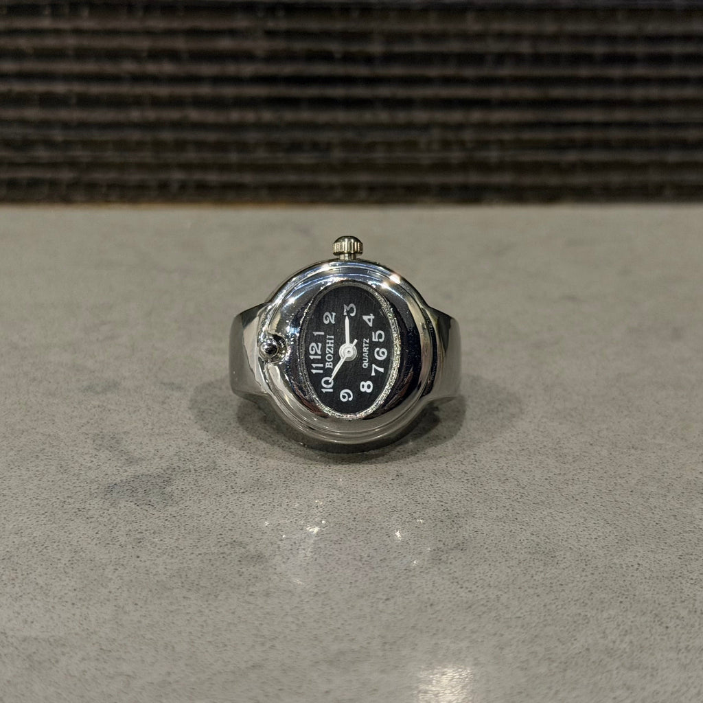 Silver Watch Ring (Black)