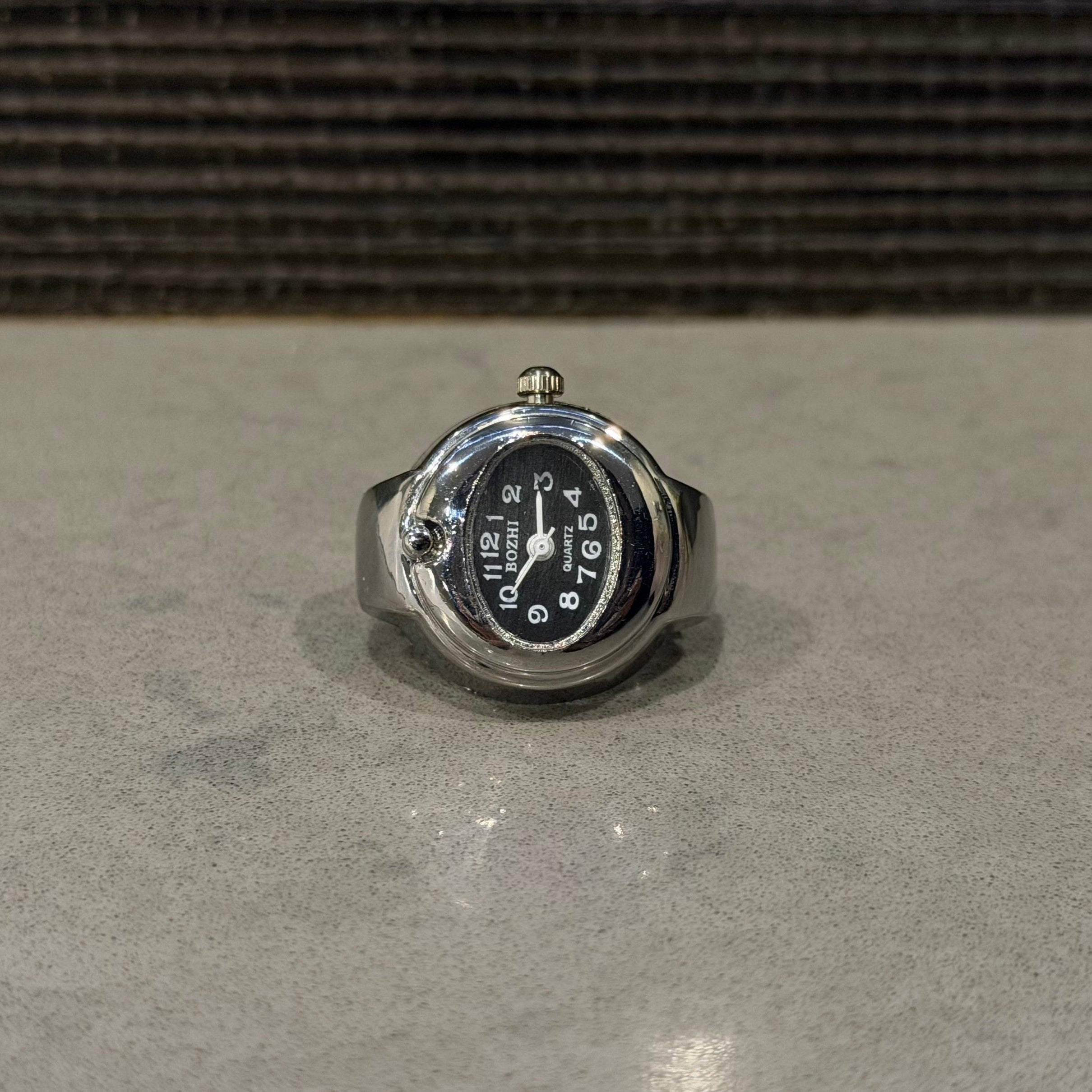 Silver Watch Ring (Black)