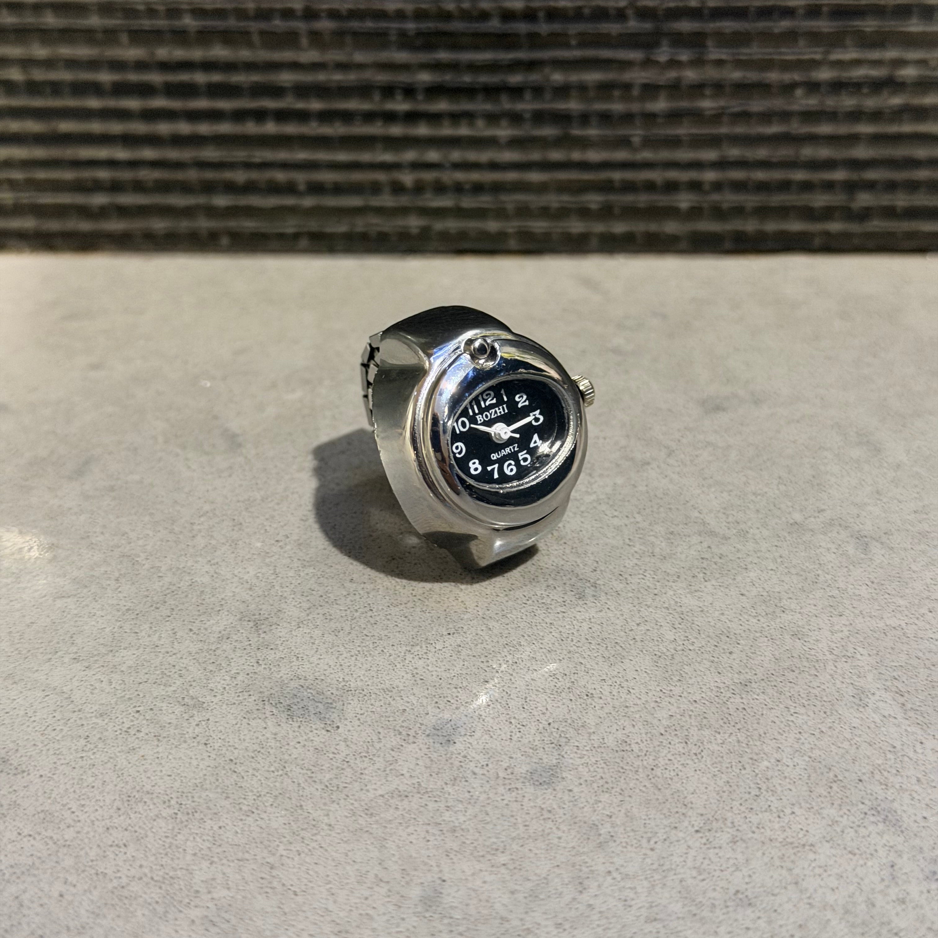 Silver Watch Ring (Black)